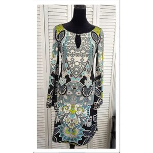 Hale Bob Boho Y2K Print XS Dress Kimono Sleeve Keyhole Retro Mod Bodycon